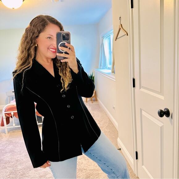 Vintage Kasper Black Button Front Blazer 10 - Picture 1 of 11